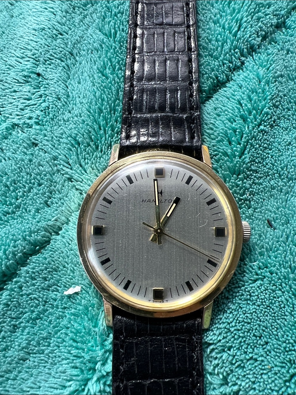 Hamilton Men's Gold Case Watch with Black Leather Strap